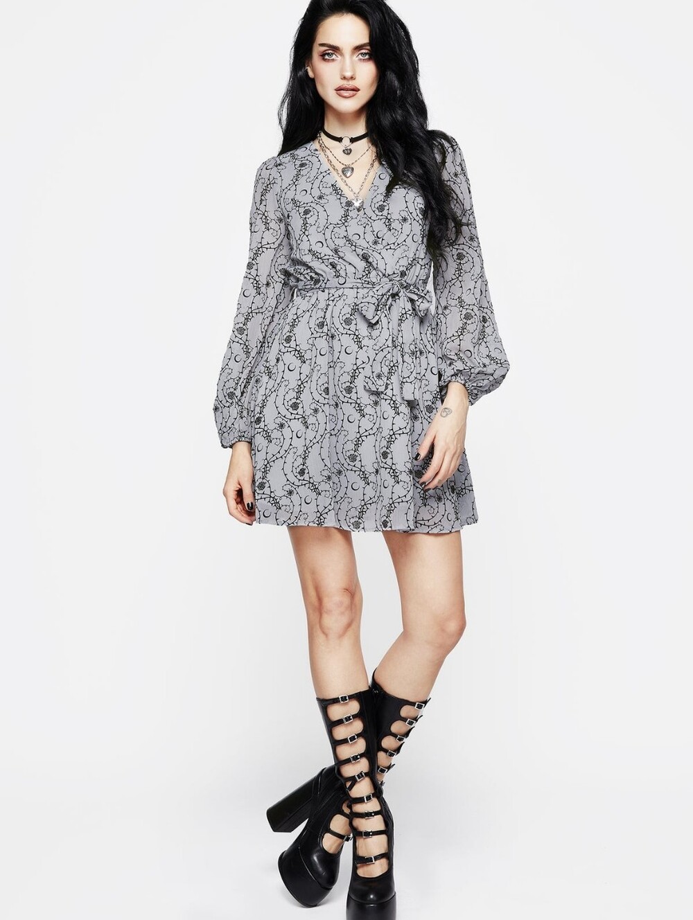 BN Disturbia rosethorn blue flocked velour chiffon faux wrap belted mini dress